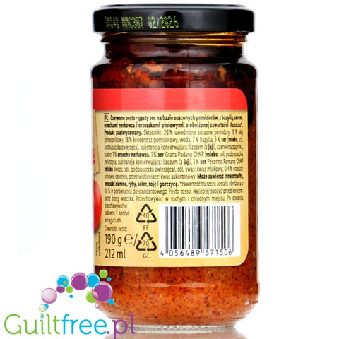 Kania Low Fat Pesto Rosso - red pesto with dried tomatoes, Parmesan cheese and cashews 30% less fat