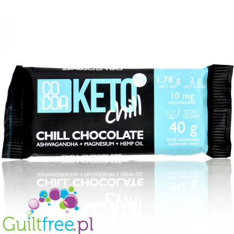 RAW COCOA Keto Chill Chocolate - bio dark chocolate with Magnesium, Ashwagandha and Hemp Oil sweetened with erythritol