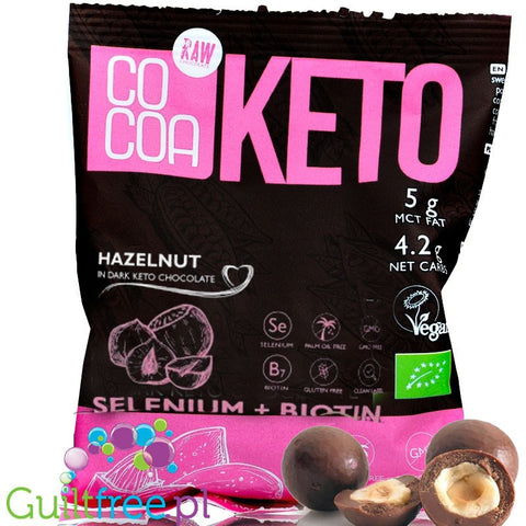 Raw Cocoa Beauty Keto Hazelnuts in Dark Chocolate, Selenium & Biotin - orzechy laskowe w keto czekoladzie z olejem MCT