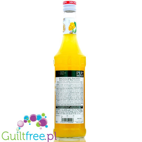 Monin Pure Non Sucré Mango Passion Fruit - niesłodzony koncentrat bez cukru i słodzików, Marakuja & Mango