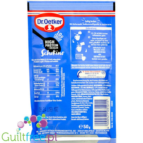 Dr Oetker High Protein Küchlein Schokino - proteinowa babeczka z kubeczka z kawałkami czekolady 10g białka