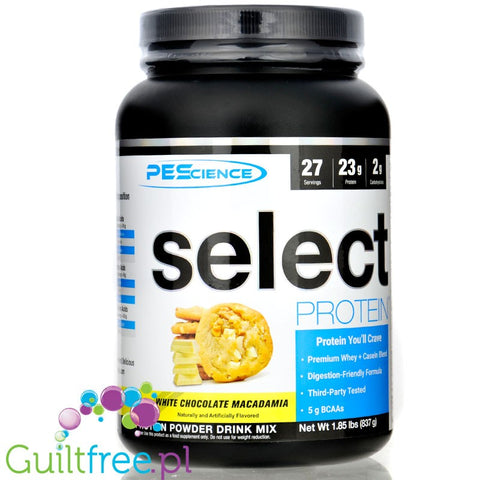 PEScience Select Protein White Chocolate Macadamia - odżywka białkowa 23g białka w 120kcal, kazeina & izolat