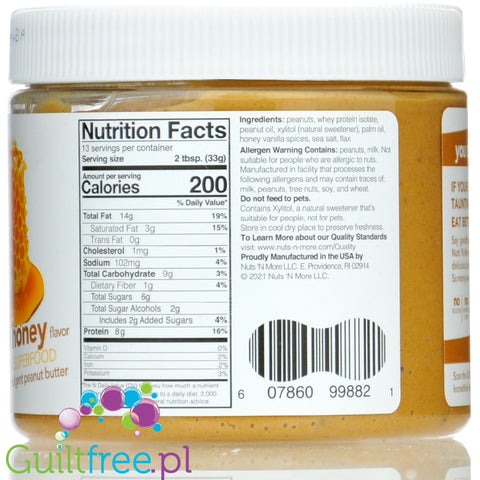 Nuts 'N More Wild Honey - Peanut butter with xylitol and WPI protein, wild honey flavor