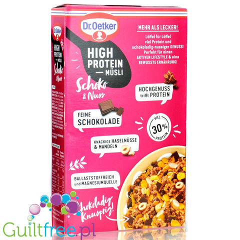 Dr Oetker High Protein Musli Schoko & Nuss - proteinowe musli 30g białka, Czekolada & Orzechy