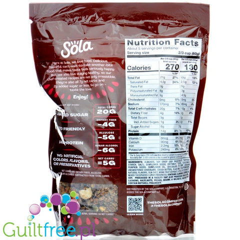 Sola Granola, Double Chocolate - keto płatki śniadaniowe z kokosem i kawałkami czekolady