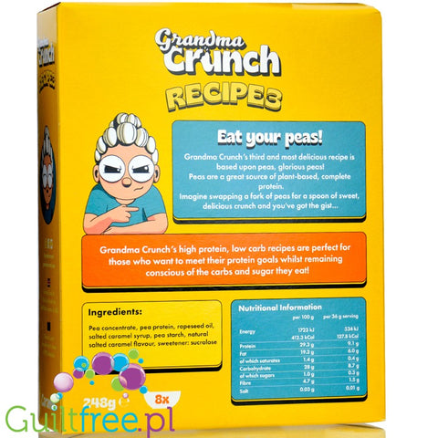 Grandma Crunch Protein Recipe3 Caramel - wegańskie płatki śniadaniowe bez cukru 30% białka, Karmel