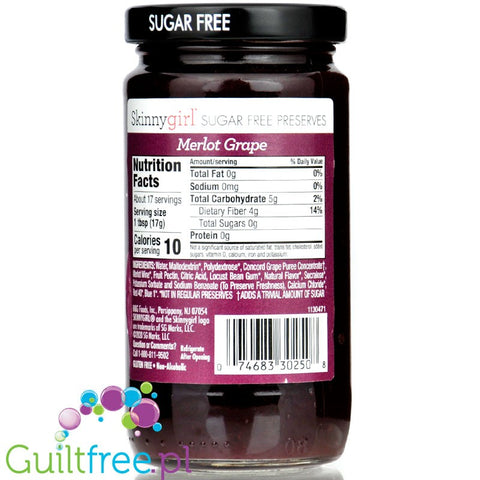SkinnyGirl Merlot Grape Jam - dietetyczny dżem winogronowy bez cukru z czerwonym winem 58kcal