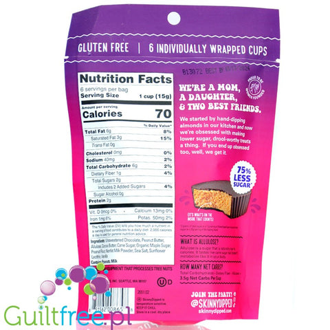 Skinny Dipped Cups, Dark Chocolate Peanut Butter - stevia & polyols free, keto friendly, no gluten