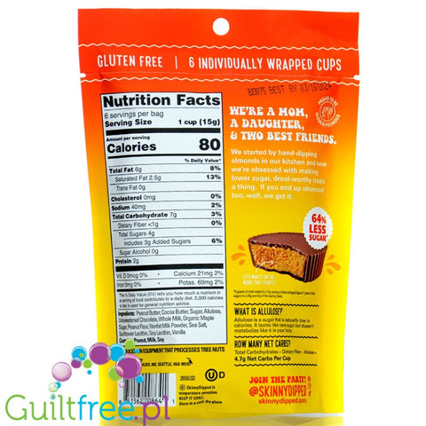 Skinny Dipped Cups, Milk Chocolate Peanut Butter - stevia & polyols free, keto friendly, no gluten