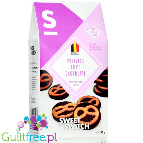 Sweet Switch sugar free dark chololate 75% with salted wheat pretzels