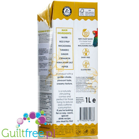 Macadamia Nut Farm Milk Turmeric 1L - mleko roślinne z makadamia z kurkumą i cynamonem, bez dodatku cukru i karagenu