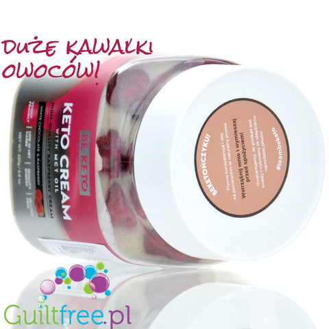 BeKeto Keto Krem™ White Chocolate & Raspberry - krem kokosowy bez cukru z MCT, Biała Czekolada & Malina
