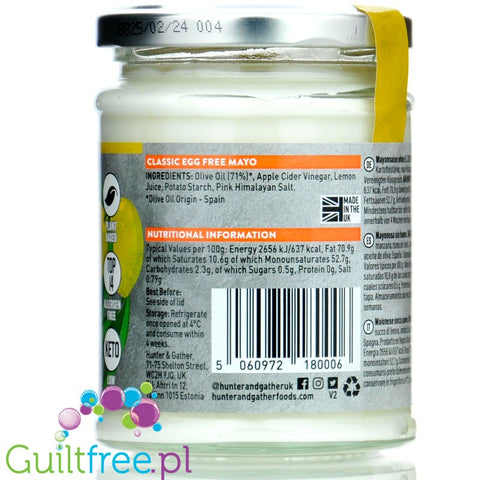 Hunter & Gather Vegan Mayo 100% Avocado Oil Egg Free Mayonnaise 250g