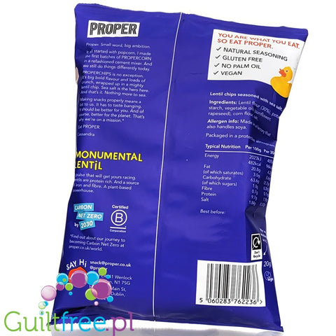 Proper Chips Sea Salt Lentil - chipsy z soczewicy 96kcal, smak Sól Morska