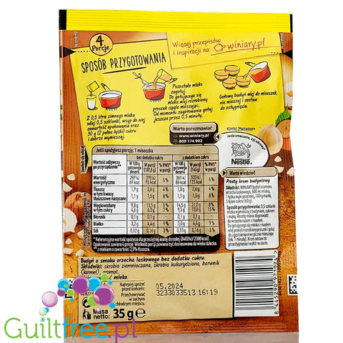 Winiary sugar free hazelnut flavored pudding without sweeteners