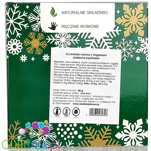 Santini Easter - sugar free dark chocolate with almonds, sweetened with xylitol, 72% coca