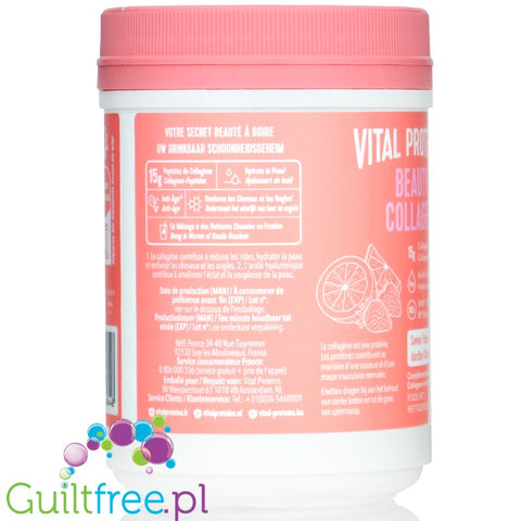 Vital Proteins Beauty Collagen Fraise & Citron -  kolagen z kwasem hialuronowym, bez cukru o smaku truskawkowo - cytrynowym