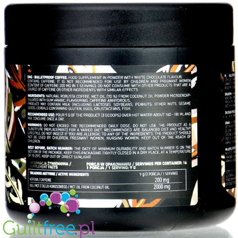 Ostrovit Bulletproof Coffee White Chocolate - keto kawa kuloodporna bulletproof coffee z MCT 100% Arabica, Biała Czekolada