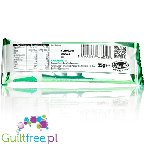 YuBi Bar Protein Bar Caramel - only 99kcal, sugar free vegan protein bar