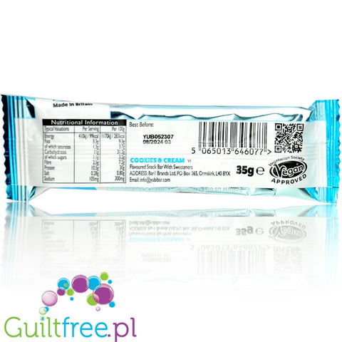 YuBi Bar Protein Bar Cookies & Cream - only 99kcal, sugar free vegan protein bar
