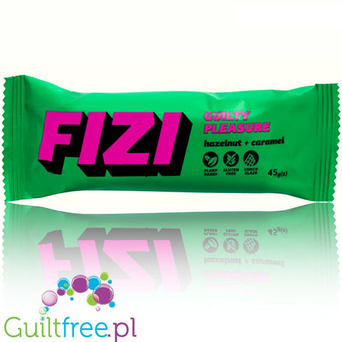 FIZI Guilty Pleasure Hazelnut & Caramel - vegan protein bar with no added sugar chocolate topping