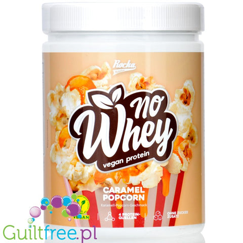 Rocka Nutrition NO WHEY Caramel Popcorn 300g - wegańska odżywka białkowa 4 źródła białka roślinnego