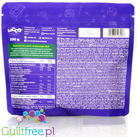 Locco Cocoa Chocolate Good Night 200g - instant cocoa drink with chocolate flavor with ashwagandha extract 18 kcal