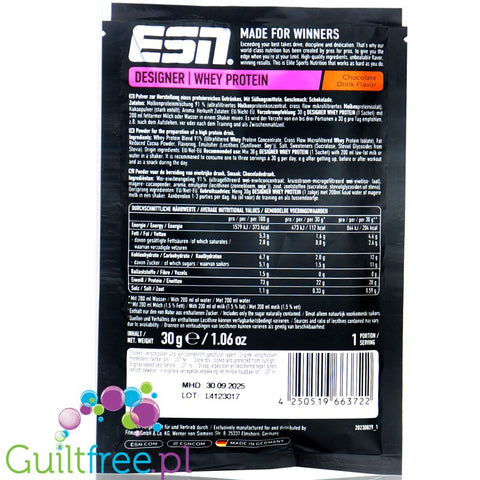 ESN Designer Whey Chocolate Drink, protein powder WPI, WPC & WPH, 30g single sachet