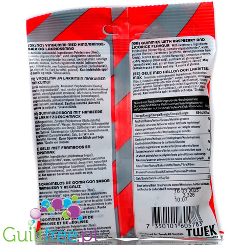 TWEEK Salt'n Berry Gummies Raspberry and Licorice with no added sugar & 64% fiber content