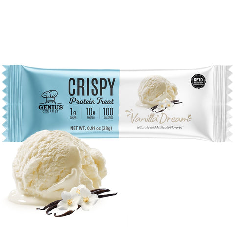 Genius Gourmet Crispy Protein Treat Vanilla Dream 100kcal - ketogeniczny chrupiący baton z MCT 1g cukru
