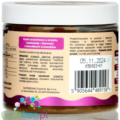 SuperSonic Peanut Butter Chocolate & Caramel - wegański krem orzechowy o smaku karmelowym z kawałkami orzeszków
