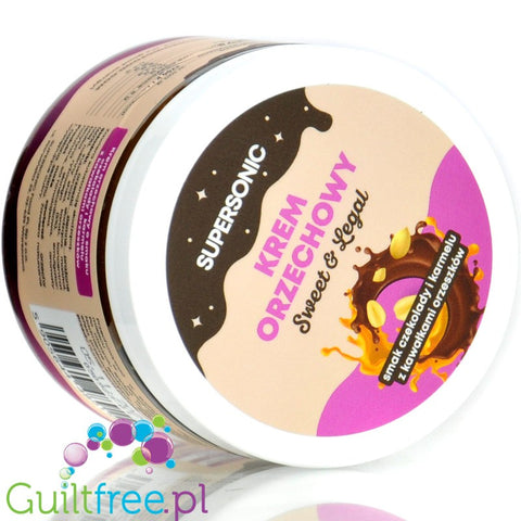 SuperSonic Peanut Butter Chocolate & Caramel - wegański krem orzechowy o smaku karmelowym z kawałkami orzeszków