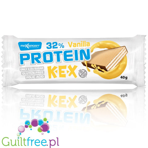 MaxSport Protein Kex Vanilla - bezglutenowy wafelek proteinowy 33% białka, Krem Waniliowy & Polewa Kakaowa