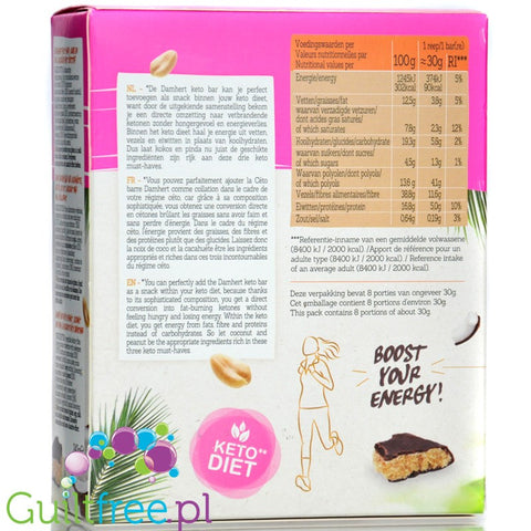 Damhert Regime Keto Bar Peanut Coco 8 x 90kcal - keto batoniki orzechowo-kokosowe w czekoladzie