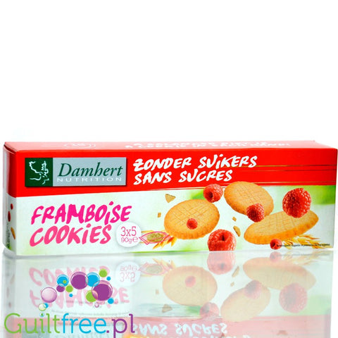 Damhert Framboise Biscuits - kruche ciastka bez cukru z otrębami owsianymi o smaku malinowym