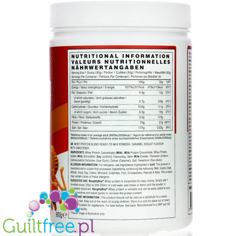Naughty Boy Whey Advanced Protein Caramel Biscuit 900g - gęsta odżywka białkowa, Karmelizowany Herbatnik