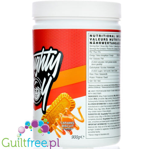 Naughty Boy Whey Advanced Protein Caramel Biscuit 900g - gęsta odżywka białkowa, Karmelizowany Herbatnik