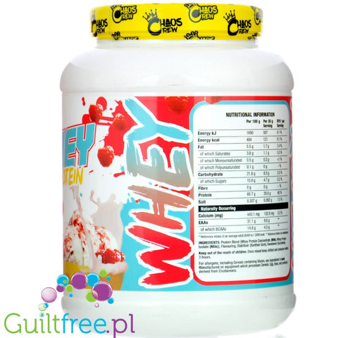 Chaos Crew Whey Protein Raspberry Ripple Ice Cream - odżywka białkowa WPC & WPI, smak Śmietankowych lodów malinowych