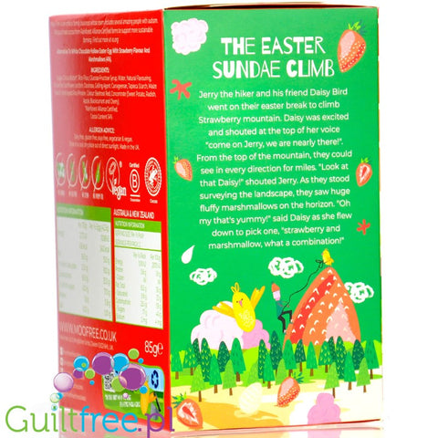 Moo Free Easter Egg Strawberry Sundae - GIGA jajo wielkanocne z wegańskiej czekolady o smaku truskawkowym z piankami marshmallow