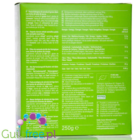 Dalla Costa BIO Protein Pasta, semolina with pumpkin, gimlets, gluten-free, high-protein
