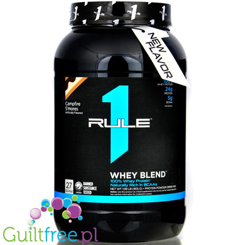 Rule1 R1 Whey Blend Campfire S'mores 0,9KG - odżywka białkowa z WPI, WPH i WPC, 130kcal & 24g białka