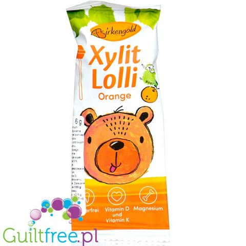 BirkenGold Xylit Lolli Orange - lizak pomarańczowy bez cukru, z witamina D i K ,magnezem