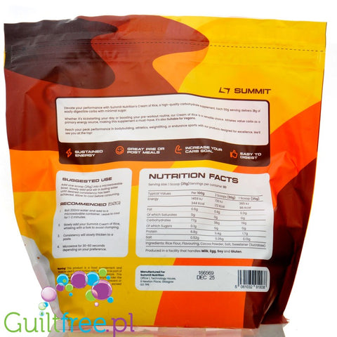 Summit Cream of Rice, Choco Peanut Butter Cups 2kg - kleik ryżowy bez cukru, regeneracyjny posiłek treningowy