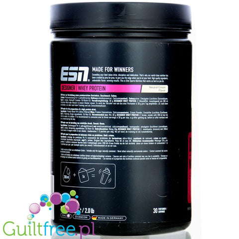 ESN Designer Whey Neutral Cream 0,9kg - niesłodzona odżywka białkowa o smaku śmietanki, WPI, WPH & WPC