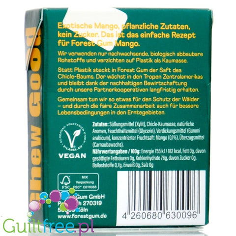 Forest Gum Mango - vegan sugar-free chewing gum with xylitol and stevia, no plastic