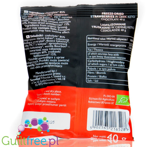Raw Cocoa Keto Strawberries in Dark Keto Chocolate - liofilizowane truskawki w ciemnej keto czekoladzie bez cukru