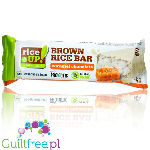RiceUP Brown Rice Bar Caramel Chocolate 96kcal - baton ryżowy, Biała Czekolada o smaku Karmelowym