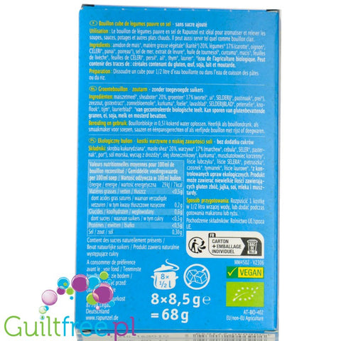 Rapunzel Bouillon Cube 8x8.5g - organic broth, vegetable cubes with low salt content, no added sugars