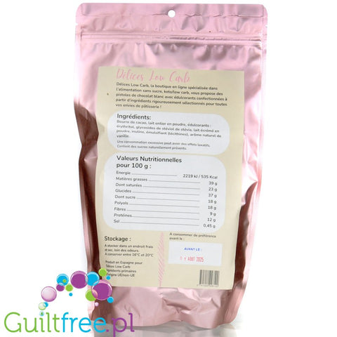 Délices Low Carb White Chocolate Keto Pistol White Chocolate Baking Chips, No Sugar Added 400g