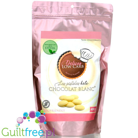 Délices Low Carb White Chocolate Keto Pistol White Chocolate Baking Chips, No Sugar Added 400g